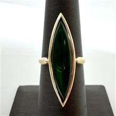 10K Yellow Gold Green Stone Marquee Ring Sz: 5.5 - 3.98G!